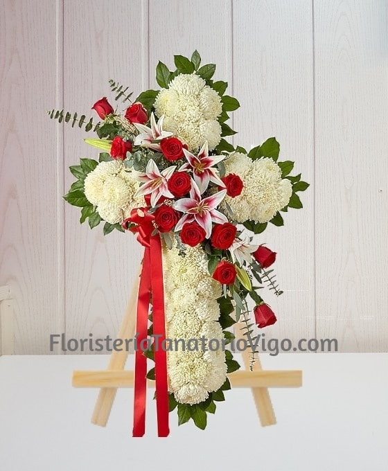 Cruz Funeraria clavel y rosas especial para tanatorio